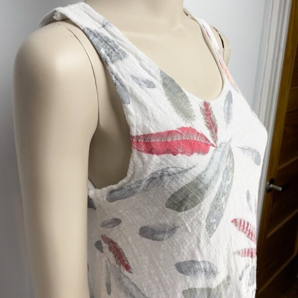 ANGELA MARA Vacation Dress Cotton Viscose Feathers Print White Midi Italy Large - Picture 5 of 9